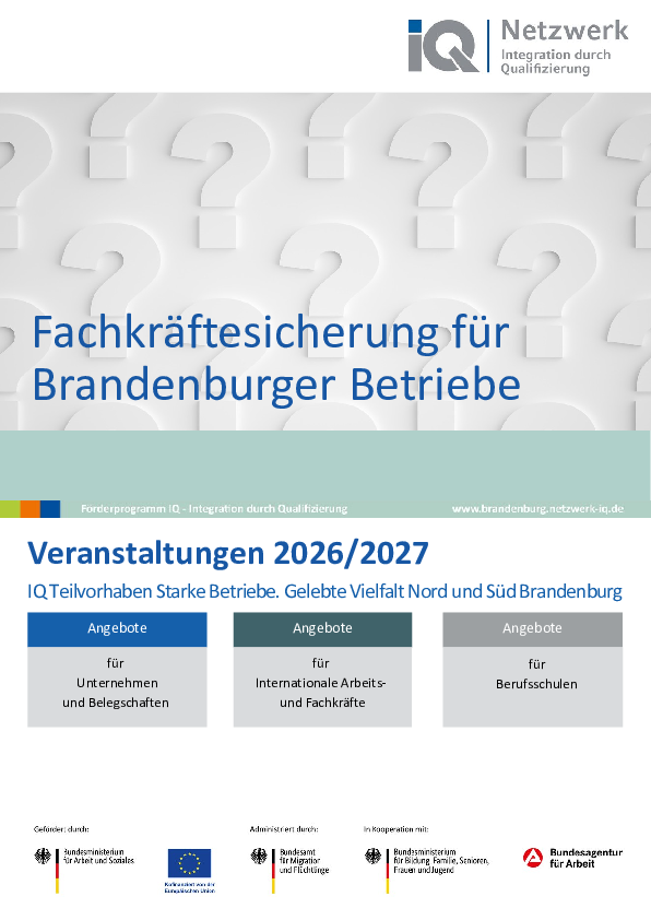 Link zur aktuellen PDF-Broschüre "Fachkräftesicherung für Brandenburger Betriebe"